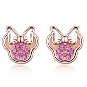 925 Sterling Silver Rose Gold CZ Minnie Mouse Stud Earrings